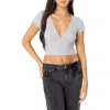 Edikted Deep V Crop T-shirt In Gray-melange