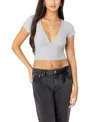 Edikted Deep V Crop T-shirt In Gray Melange