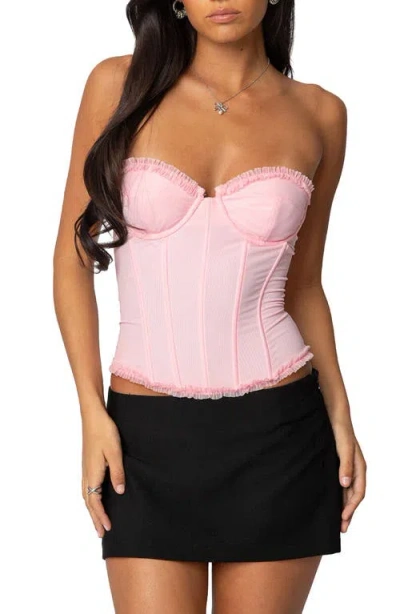 Edikted Deirdre Lace-up Strapless Mesh Corset Top In Pink