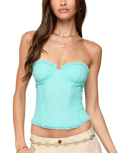 Edikted Deirdre Mesh Lace Up Corset In Brown