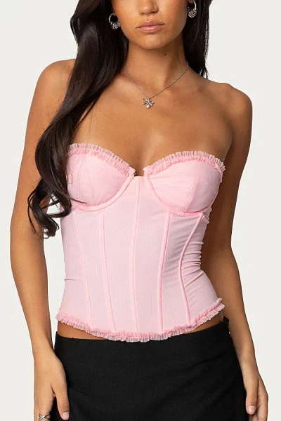 Edikted Deirdre Mesh Lace Up Corset In Pink, Women's At Urban Outfitters