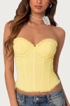 Edikted Deirdre Mesh Lace Up Corset In Yellow, Women's At Urban Outfitters
