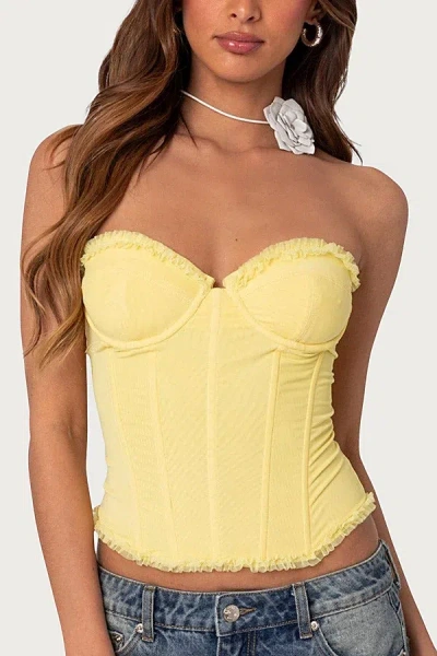 Edikted Deirdre Mesh Lace Up Corset In Yellow, Women's At Urban Outfitters