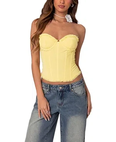 Edikted Deirdre Mesh Lace Up Corset In Yellow