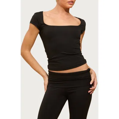 Edikted Delaney Square Neck Cap Sleeve Crop Top In Black
