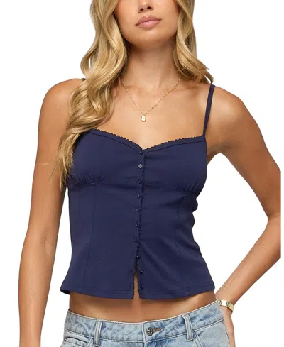 Edikted Delia Sweetheart Button Up Tank Top In Blue