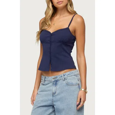 Edikted Delia Sweetheart Button-up Stretch Cotton Tank In Blue