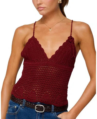 Edikted Delila V-neck Crochet Top In Burgundy