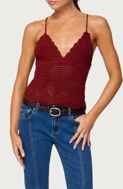 Edikted Delila V-neck Crochet Top In Burgundy