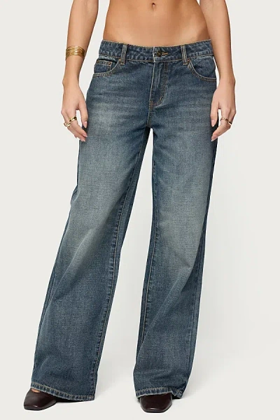 Edikted Della Scarf Waist Low Rise Baggy Wide Leg Jeans In Blue