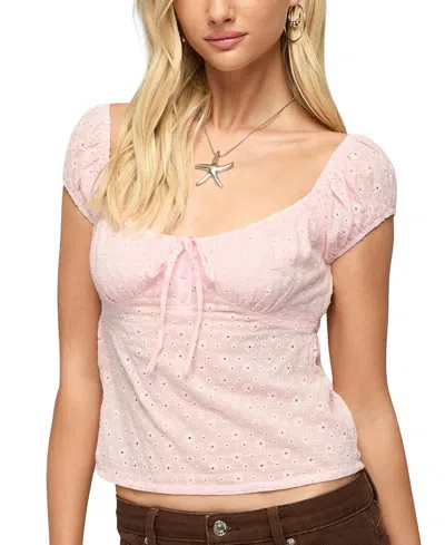 Edikted Delyla Eyelet Henley Top In Pink
