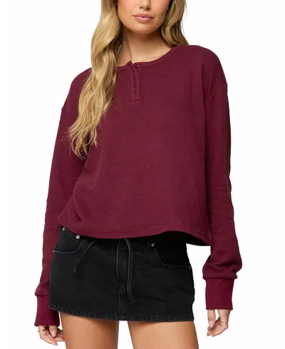 Edikted Deni Long Sleeve Henley Waffle Top In Multi