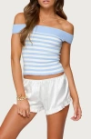 Edikted Deni Stripe Off The Shoulder Knit Top In Blue