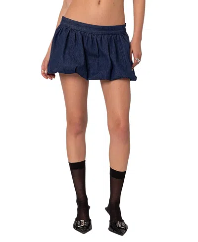 Edikted Bubble Denim Miniskort In Navy