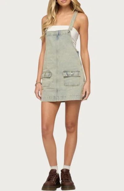Edikted Overall Denim Mini Dress In Gray