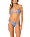Edikted Denim Print Triangle Bikini Top In Blue