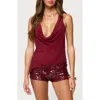 Edikted Denise Asymmetric Chiffon Cowl Neck Top In Burgundy