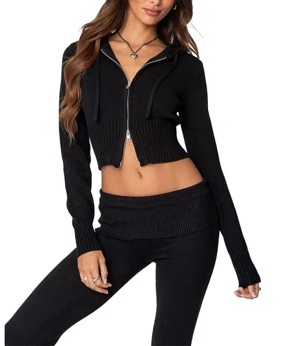 Edikted Desiree Knitted Hooded Cardigan In Black