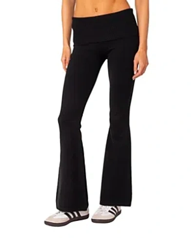 Edikted Desiree Knitted Low Rise Fold Over Pants In Black