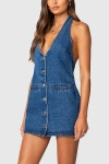 Edikted Destinee Denim Halter Mini Dress In Blue/washed, Women's At Urban Outfitters