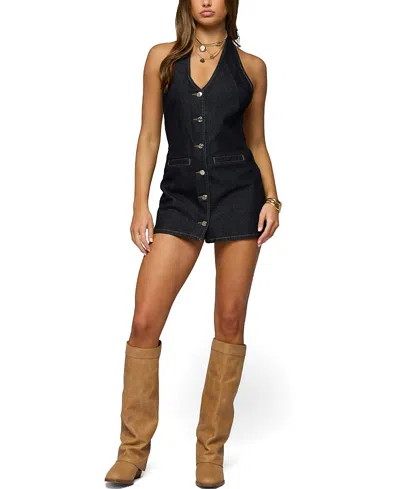 Edikted Destinee Denim Halter Mini Dress In Multi