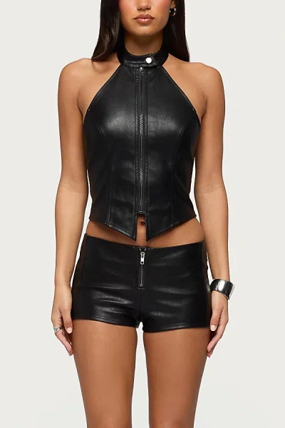 Edikted Diana Zip Up Faux Leather Micro Shorts In Black, Women's At Urban Outfitters