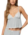 Edikted Diara Lace Trim Crop Babydoll Camisole In Gray