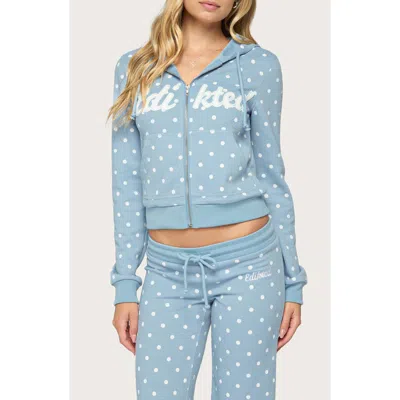Edikted Dilly Polka Dot Waffle Full Zip Hoodie In Blue