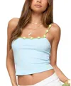 Edikted Dima Floral Trim Crop Camisole In Blue
