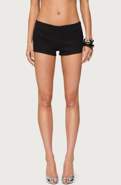 Edikted Dinah Low Rise Denim Micro Shorts In Black