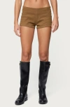 Edikted Dinah Low Rise Denim Micro Shorts In Brown