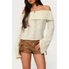 Edikted Distressed Foldover Off The Shoulder Sweater In White