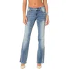 Edikted Distressed Frayed Low Rise Flare Jeans In Blue-washed