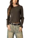Edikted Distressed Rib Sweater In Olive