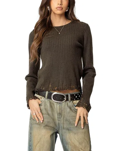 EDIKTED DISTRESSED RIBBED KNIT SWEATER