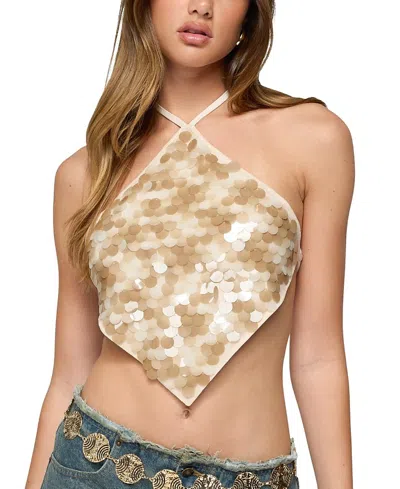EDIKTED DIXIE BACKLESS SEQUIN TRIANGLE TOP
