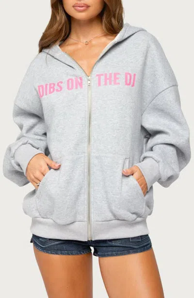 Edikted Dj Lover Graphic Full Zip Oversized Hoodie In Gray