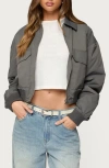 Edikted Dolan Oversize Ruched Sleeve Bomber In Gray