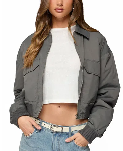 Edikted Dolan Ruched Oversized Bomber Jacket In Gray