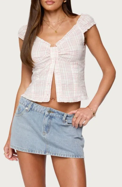 Edikted Dolsy Plaid Button-up Top In Neutral