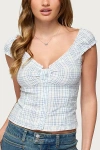 Edikted Dolsy Plaid Button Up Top In Blue, Women's At Urban Outfitters In Blue