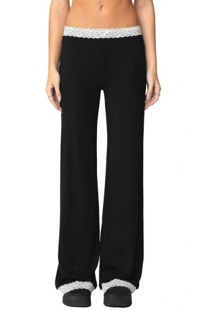 Edikted Domino Contrast Lace Trim Pants In Black