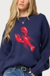 Edikted Don't Be Shellfish Knit Sweater In Navy, Women's At Urban Outfitters In Blue