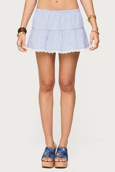 Edikted Dora Eyelet Flared Mini Skirt In Blue/and/white, Women's At Urban Outfitters In Multi