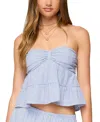 Edikted Dora Strapless Eyelet Babydoll Top In Blue