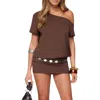Edikted Dorie Cutout One-shoulder Top In Brown