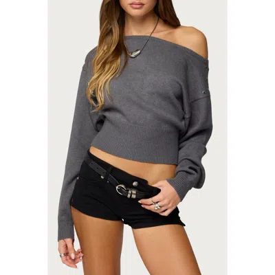 Edikted Doro Studded One-shoulder Sweater In Gray