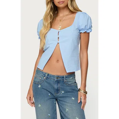 Edikted Dorothea Split Front Cotton Top In Blue