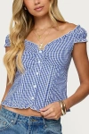 Edikted Dorothie Gingham Button Up Top In Navy, Women's At Urban Outfitters In Blue