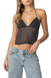 Edikted Dot Chiffon Halter Top In Black-and-white
